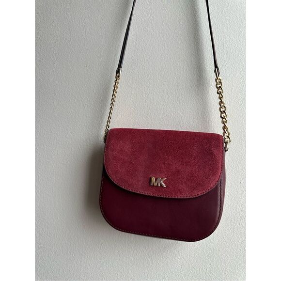 Michael Kors medium half dome deep wine red crossbody suede leather gold chain p - Picture 3 of 8